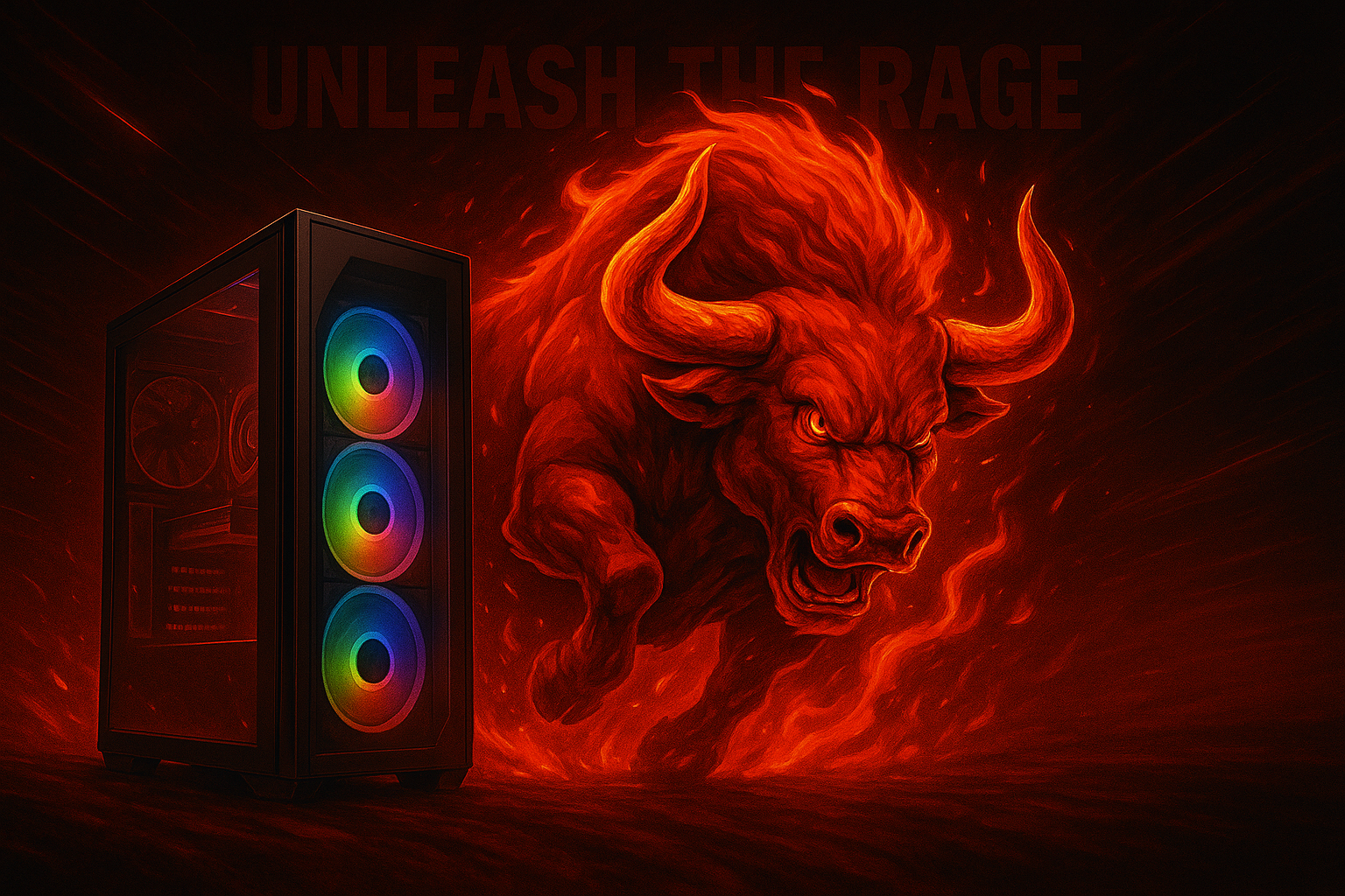 Raging PC with fiery bull